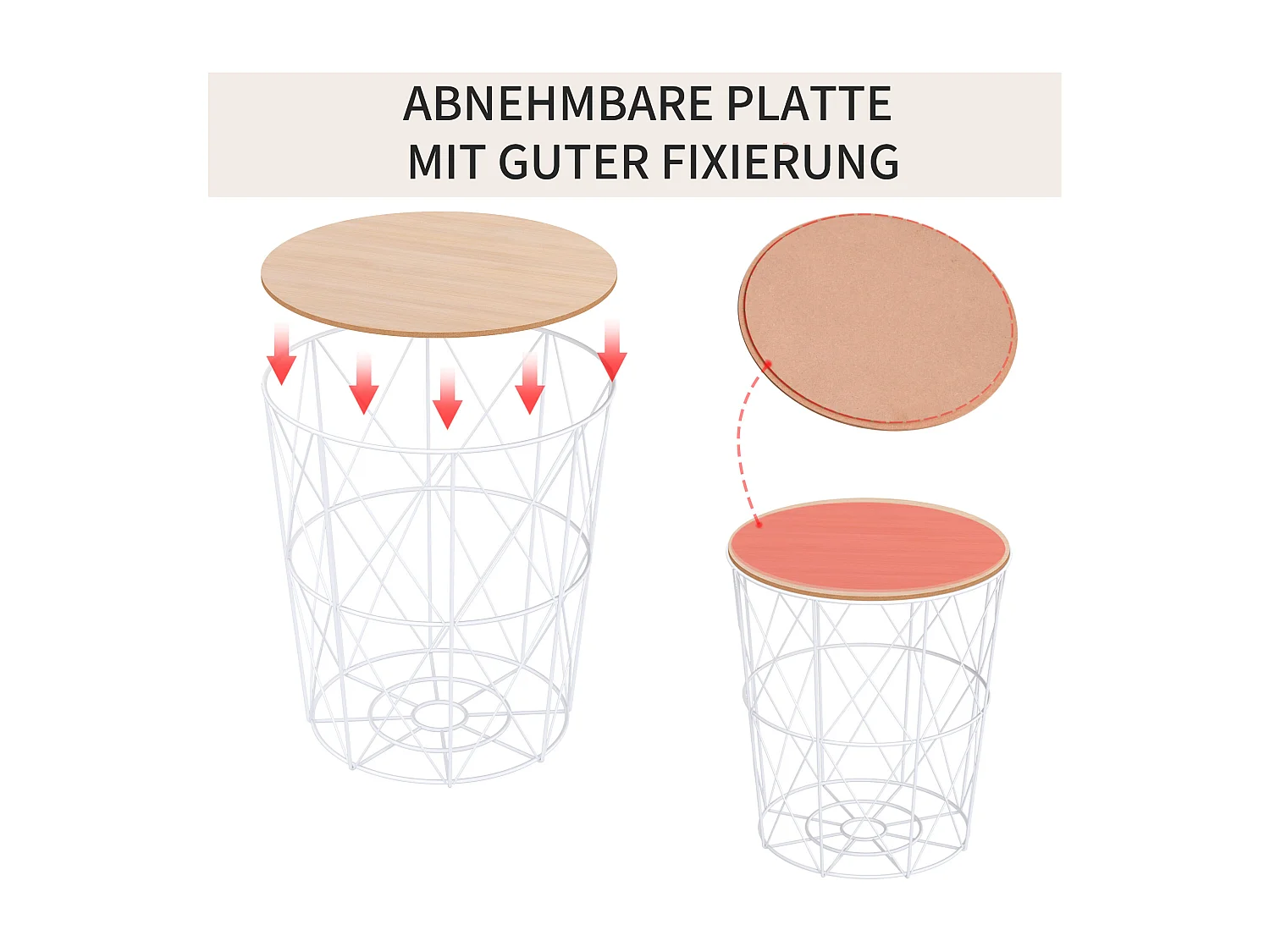 Ensemble de 2 tables basses design, plateau MDF et structure métal, blanc, Ø40x45 cm
