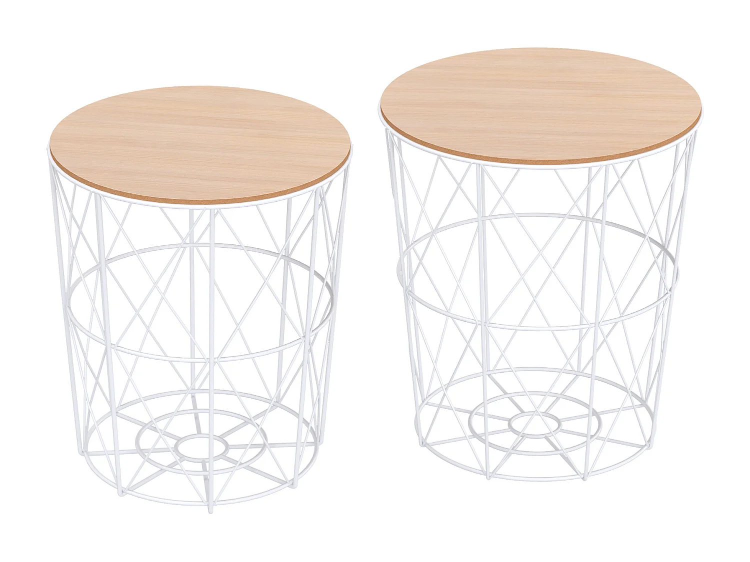 Ensemble de 2 tables basses design, plateau MDF et structure métal, blanc, Ø40x45 cm