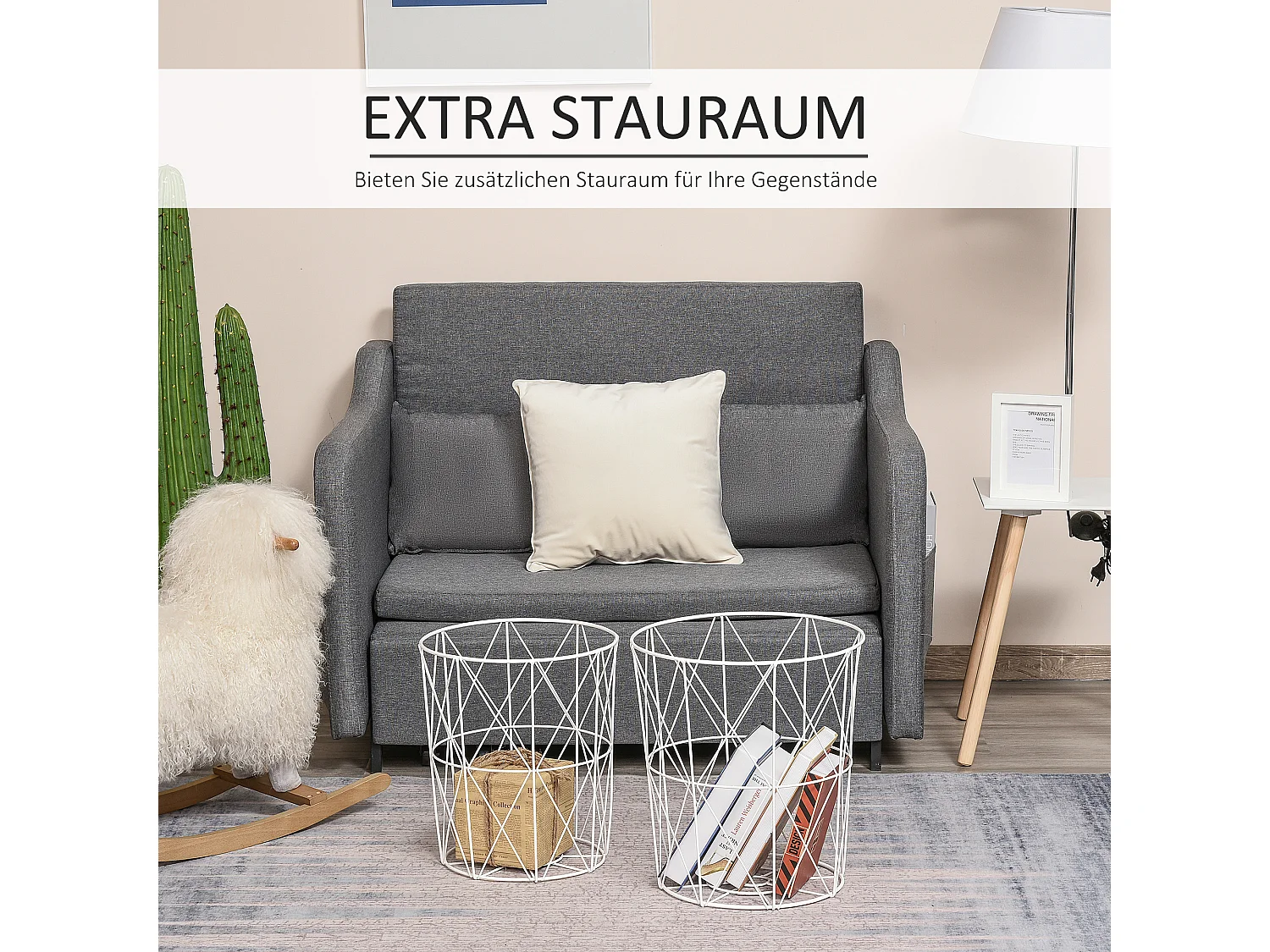 Ensemble de 2 tables basses design, plateau MDF et structure métal, blanc, Ø40x45 cm