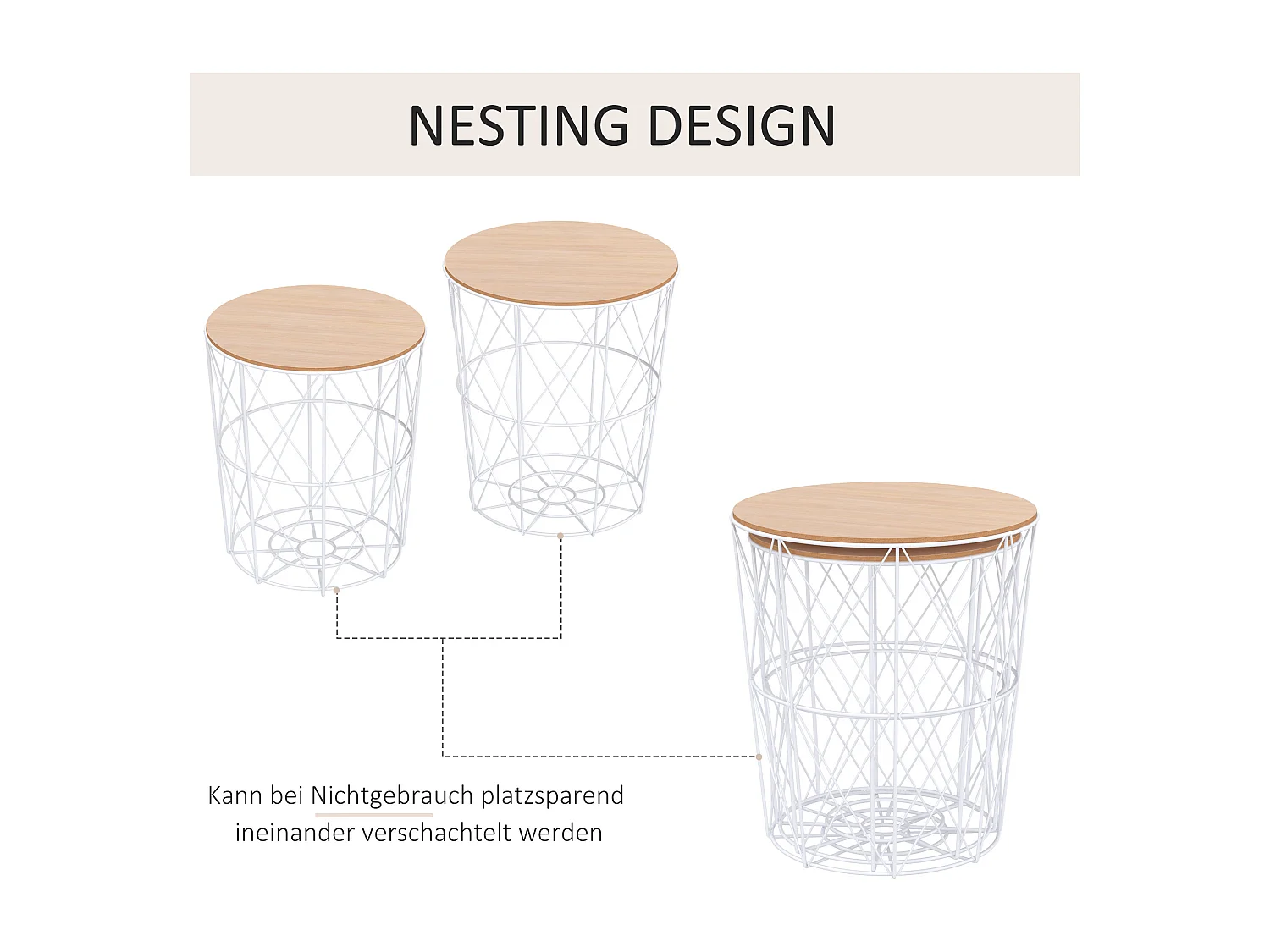 Ensemble de 2 tables basses design, plateau MDF et structure métal, blanc, Ø40x45 cm