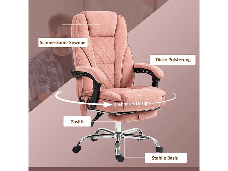 Ergonomische bureaustoel met massage, kantelfunctie, verwarming, verstelbare hoogte, voetenbankje, roze polyester (72x67x119cm)