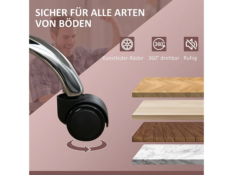 Ergonomische bureaustoel met massage, kantelfunctie, verwarming, verstelbare hoogte, voetenbankje, roze polyester (72x67x119cm)