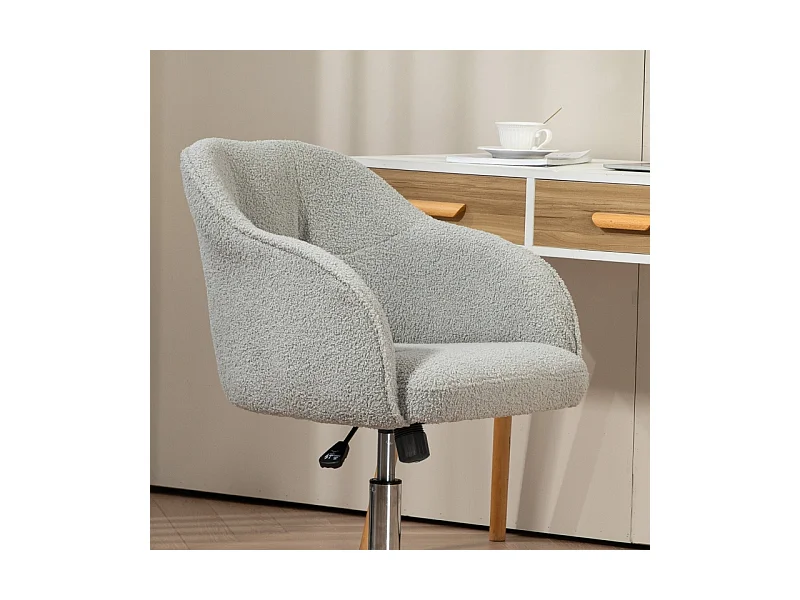 Fauteuil de bureau ergonomique, réglable en hauteur avec fonction bascule, velours teddy, gris (56x61x86cm)