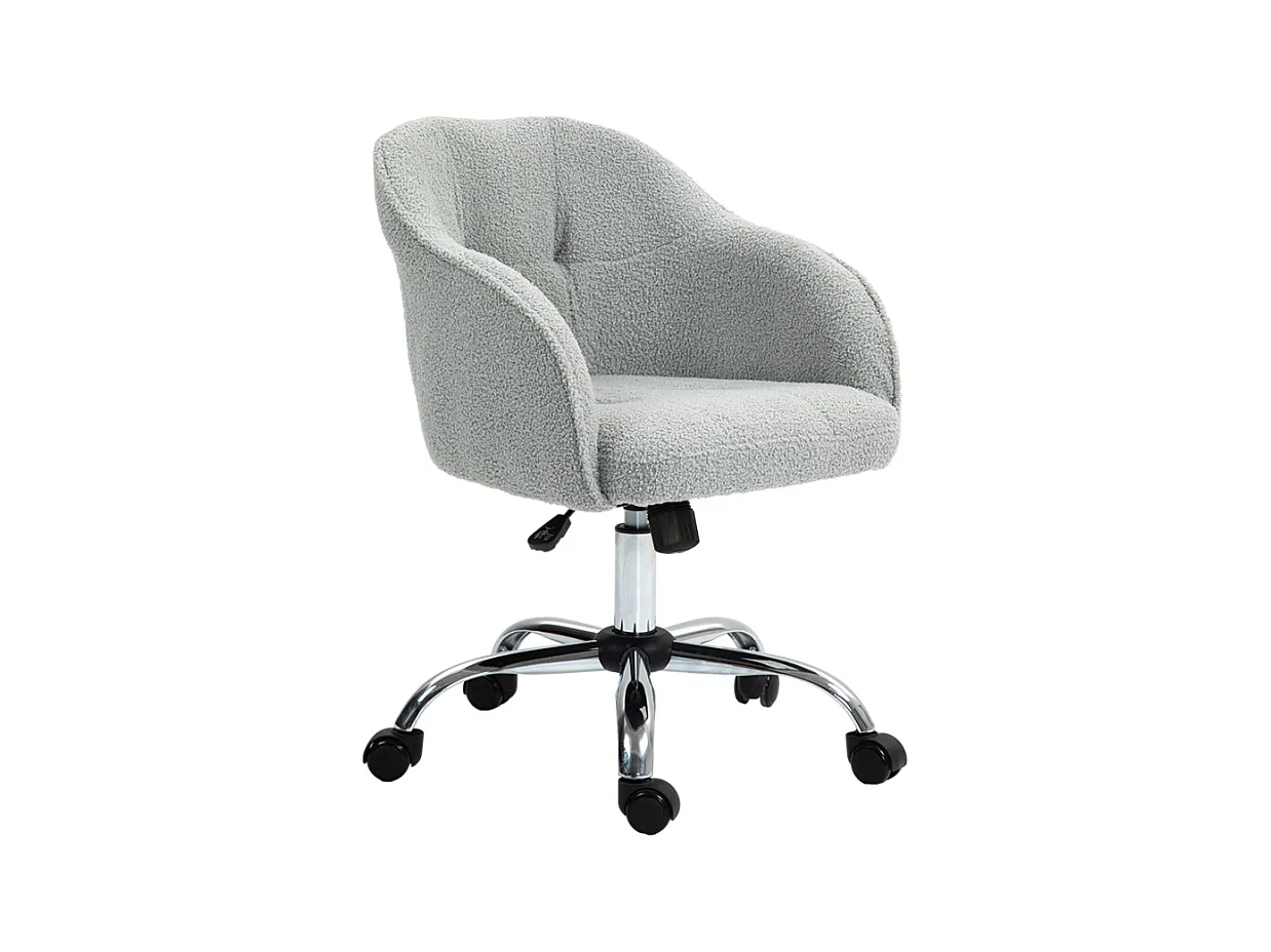 Fauteuil de bureau ergonomique, réglable en hauteur avec fonction bascule, velours teddy, gris (56x61x86cm)