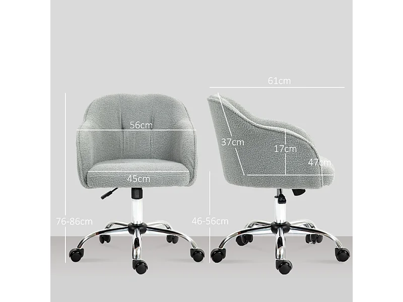 Fauteuil de bureau ergonomique, réglable en hauteur avec fonction bascule, velours teddy, gris (56x61x86cm)