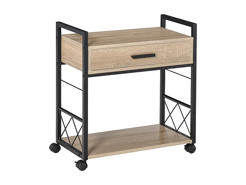 Tavolino laterale con cassetto, design elegante, pannello di particelle, rovere, per cucina e soggiorno (60x30x65cm)