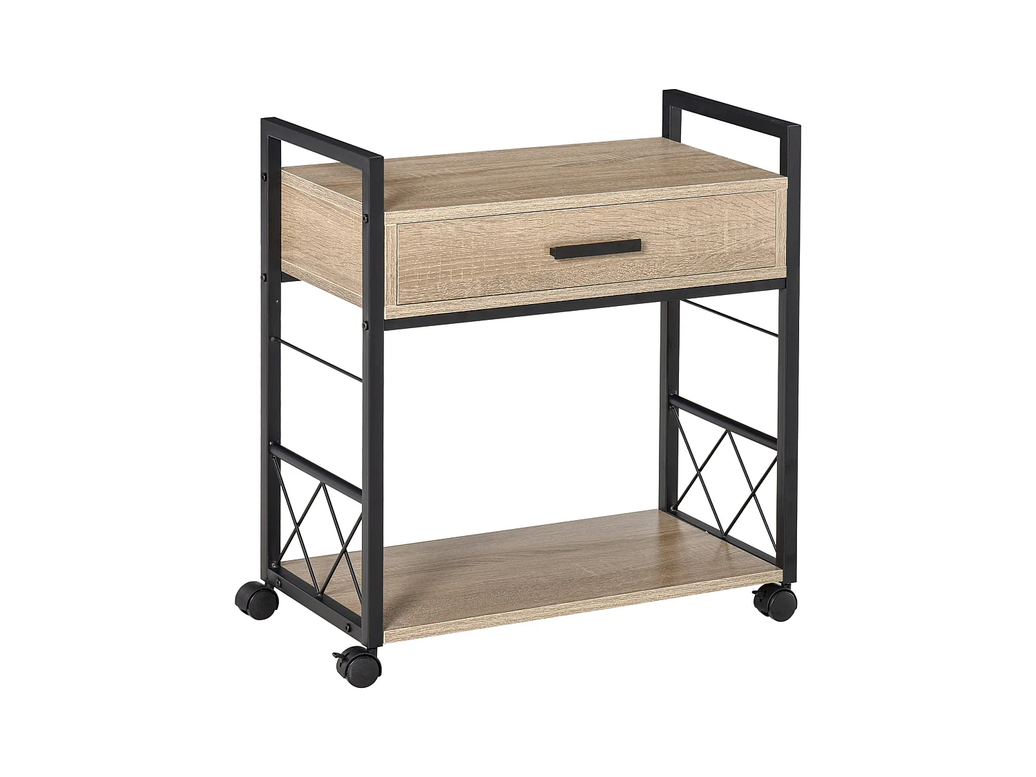 Tavolino laterale con cassetto, design elegante, pannello di particelle, rovere, per cucina e soggiorno (60x30x65cm)