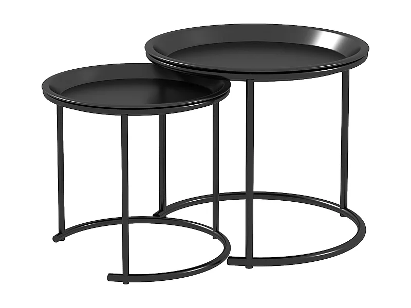 Set de 2 tables basses rondes empilables, design moderne, acier, noir (Ø43/35x38 cm)