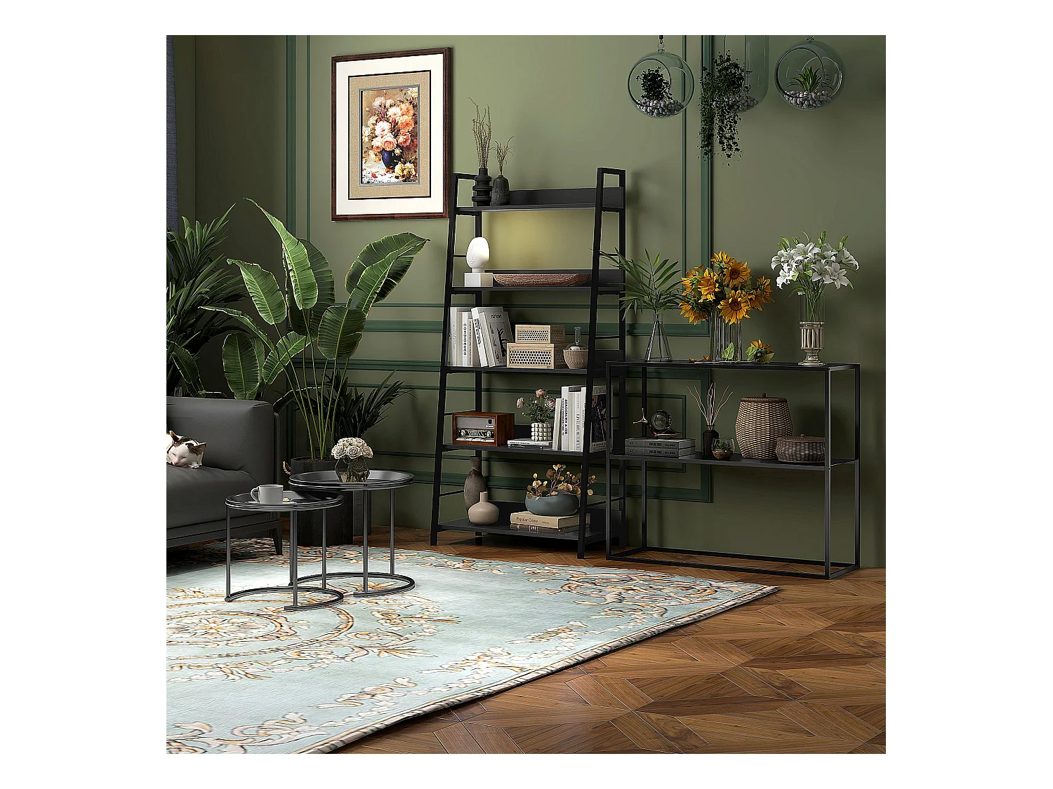 Set de 2 tables basses rondes empilables, design moderne, acier, noir (Ø43/35x38 cm)