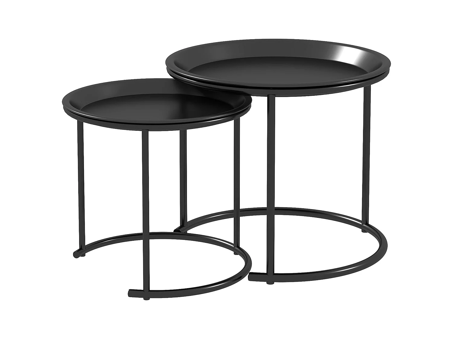 Conjunto de 2 mesas de centro redondas apilables, diseño moderno, acero, negro (Ø43/35x38 cm)