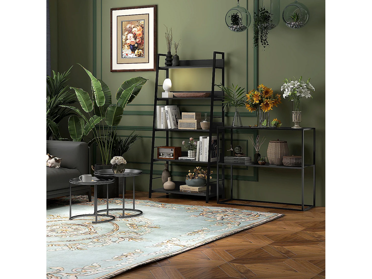 Set de 2 tables basses rondes empilables, design moderne, acier, noir (Ø43/35x38 cm)