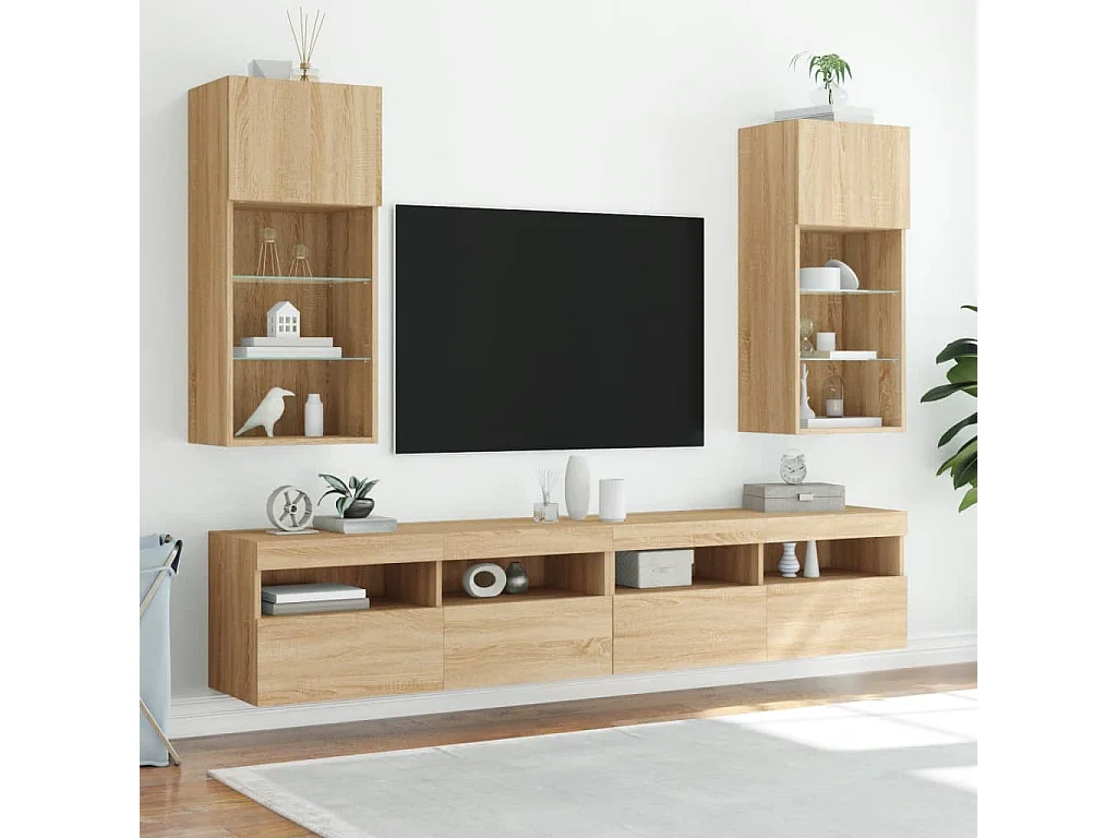Meuble TV avec lumières LED chêne sonoma 40,5x30x90 cm