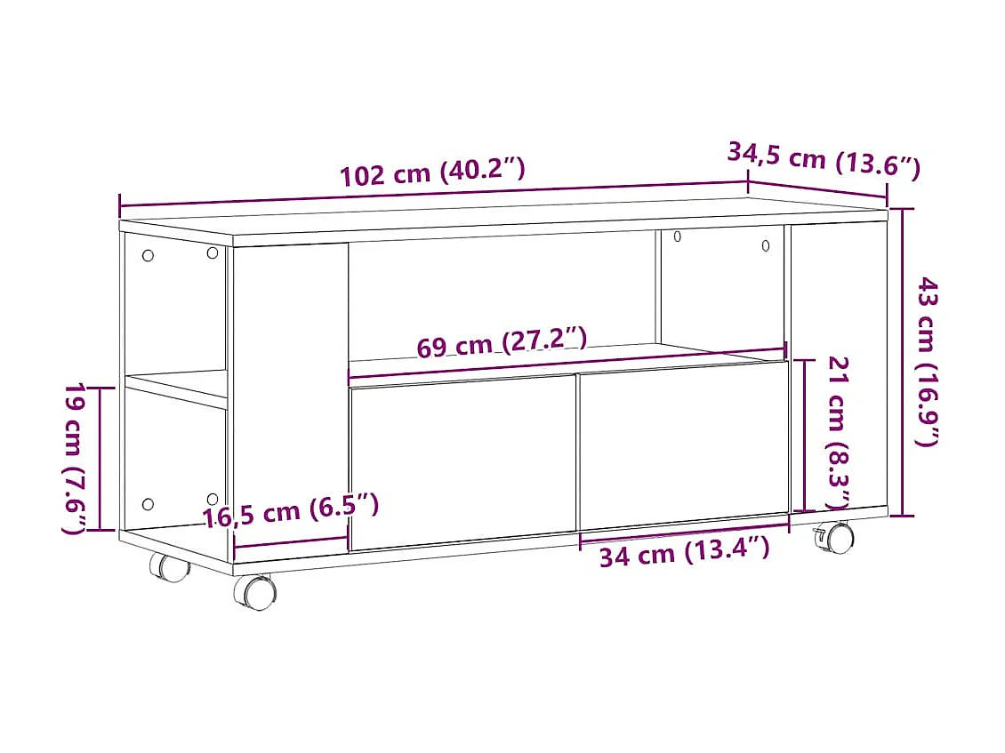Mueble de TV de roble Sonoma 102x34,5x43 cm madera de ingeniería