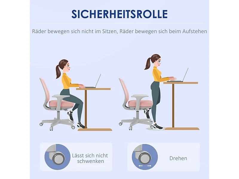 Sedia da ufficio ergonomica girevole, regolabile in altezza, poliestere, rosa (55x48x82,5-94,5cm)