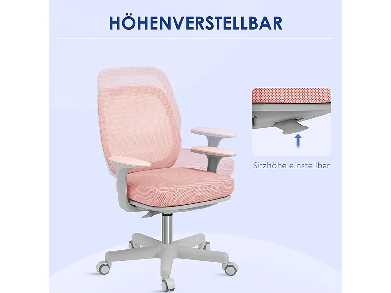Sedia da ufficio ergonomica girevole, regolabile in altezza, poliestere, rosa (55x48x82,5-94,5cm)