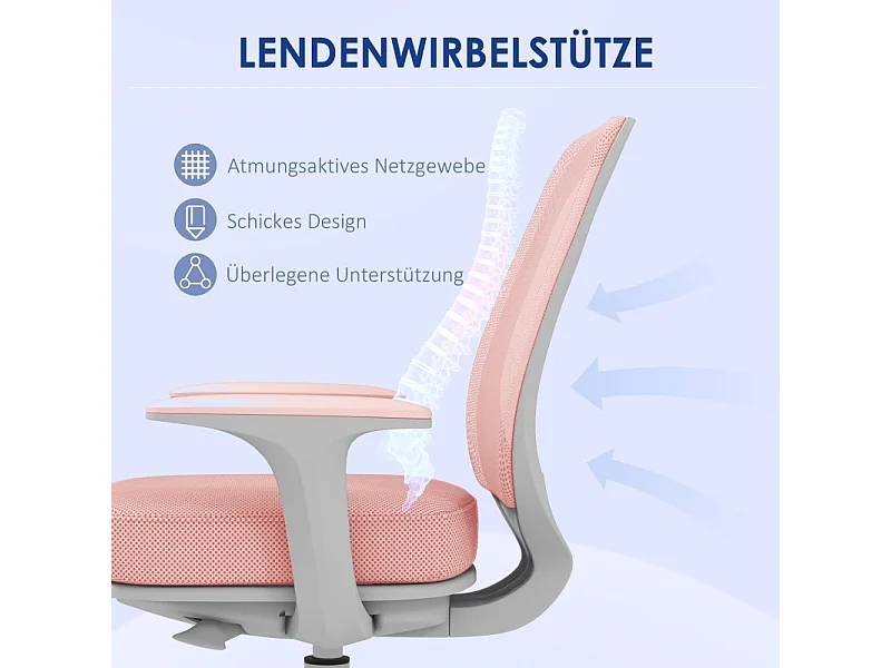 Sedia da ufficio ergonomica girevole, regolabile in altezza, poliestere, rosa (55x48x82,5-94,5cm)