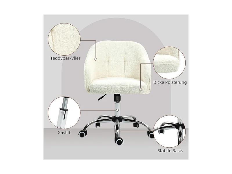 pivotant, réglable en hauteur avec fonction bascule, velours teddy, blanc crème (56x61x86 cm)