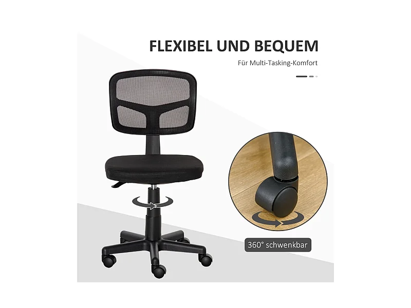 Chaise de bureau ergonomique, réglable en hauteur, tissu, noir (43x48x89.5cm)