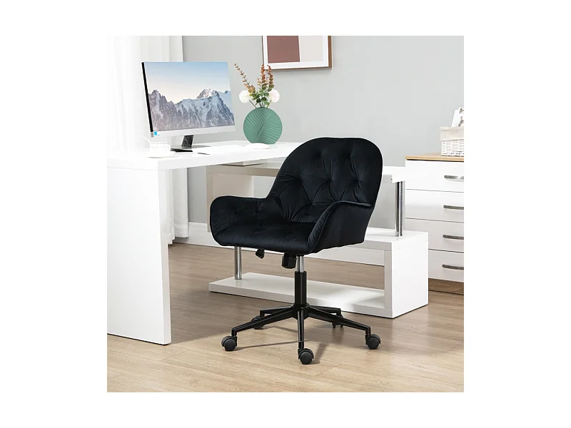 Fauteuil de bureau ergonomique, réglable en hauteur, tissu velours, noir (60x61x81-91cm)