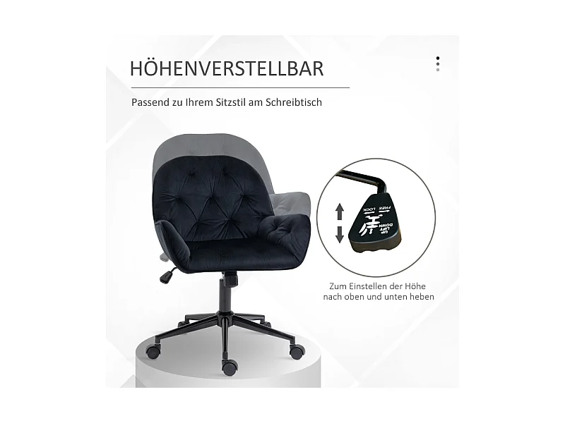 Fauteuil de bureau ergonomique, réglable en hauteur, tissu velours, noir (60x61x81-91cm)