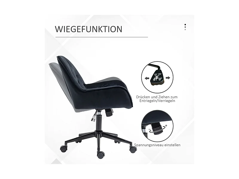 Fauteuil de bureau ergonomique, réglable en hauteur, tissu velours, noir (60x61x81-91cm)