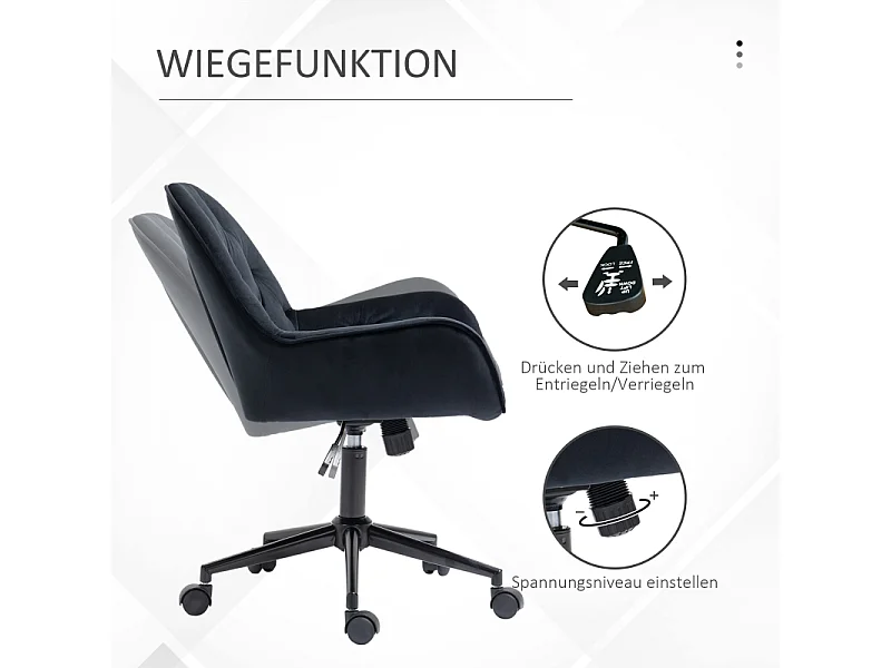 Fauteuil de bureau ergonomique, réglable en hauteur, tissu velours, noir (60x61x81-91cm)