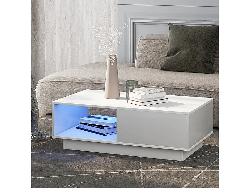 Moderne salontafel, strak design met LED-verlichting, spaanplaat, wit (95x55x32 cm)