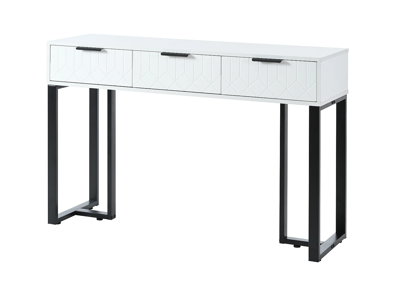 Console murale moderne avec tiroirs, design élégant, MDF, blanc et noir, pieds réglables et poignées dorées (120x36x80 cm)