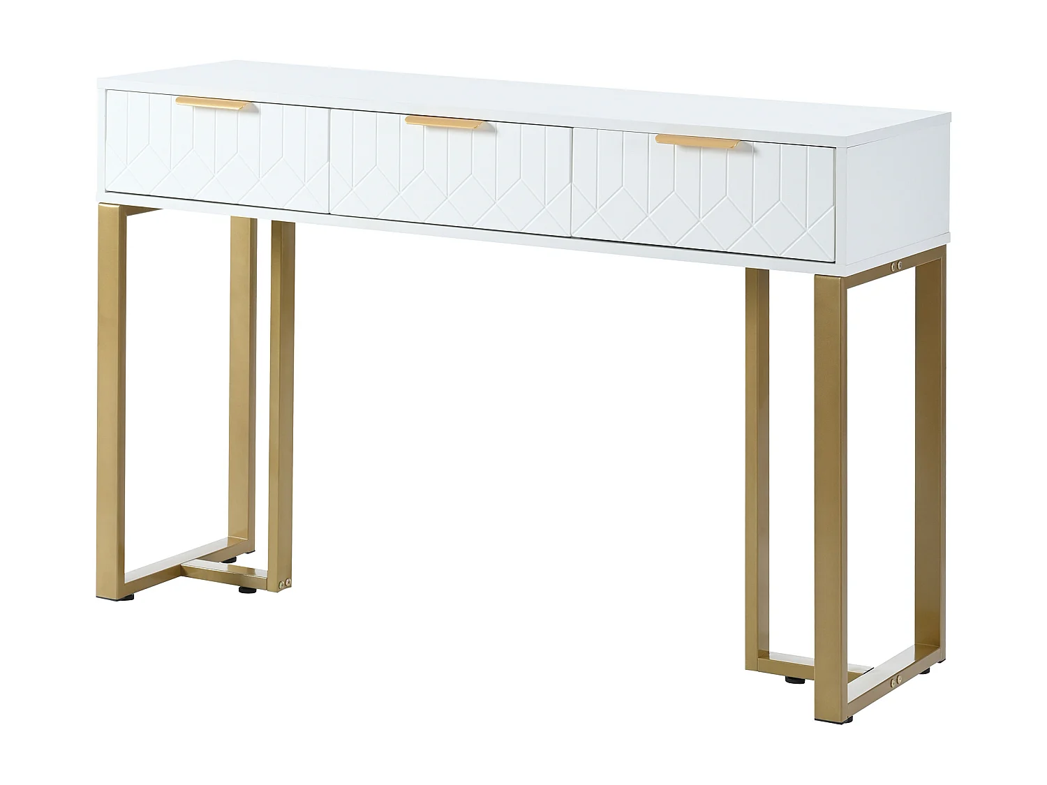 Console murale moderne avec tiroirs, design élégant, MDF, blanc et doré, pieds réglables (120x36x80 cm)