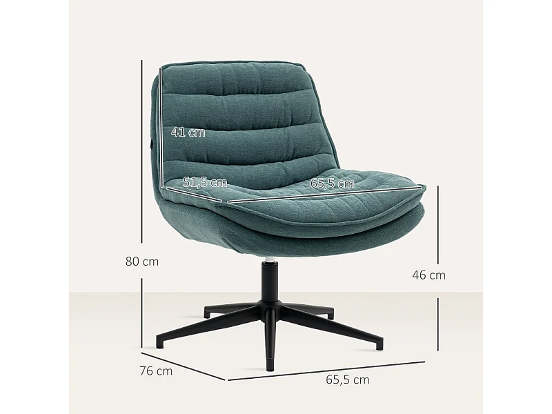 Chaise de bureau sans accoudoirs, large siège réglable en hauteur, design ergonomique, polyester, vert foncé (65.5x76x80 cm)
