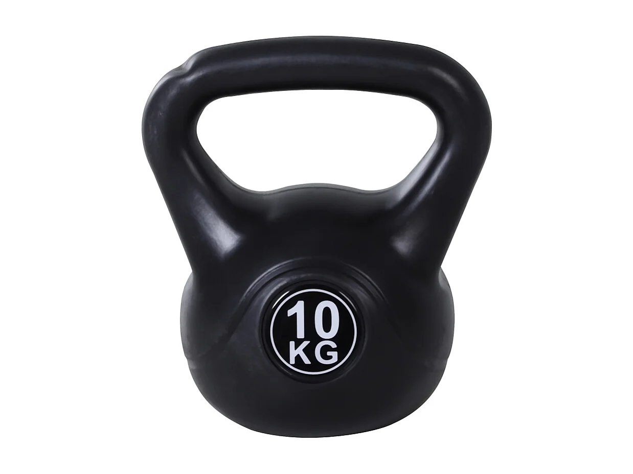 Haltère kettlebell en plastique remplie de sable, 10 kg, noir, pour entraînement complet (25x19x28cm)