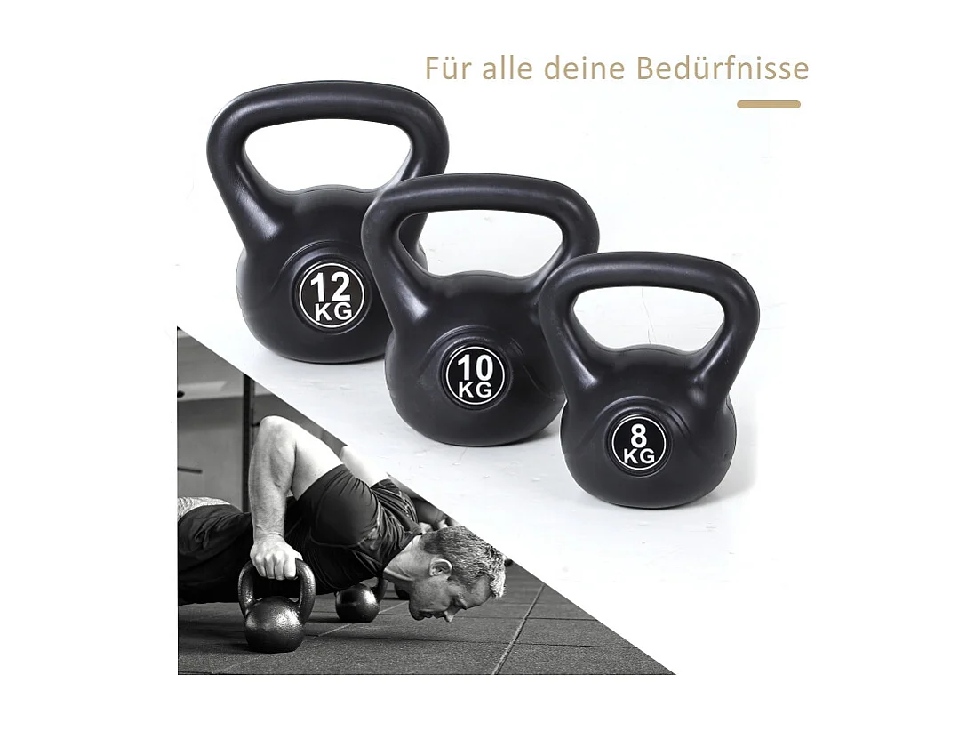 Haltère kettlebell en plastique remplie de sable, 10 kg, noir, pour entraînement complet (25x19x28cm)