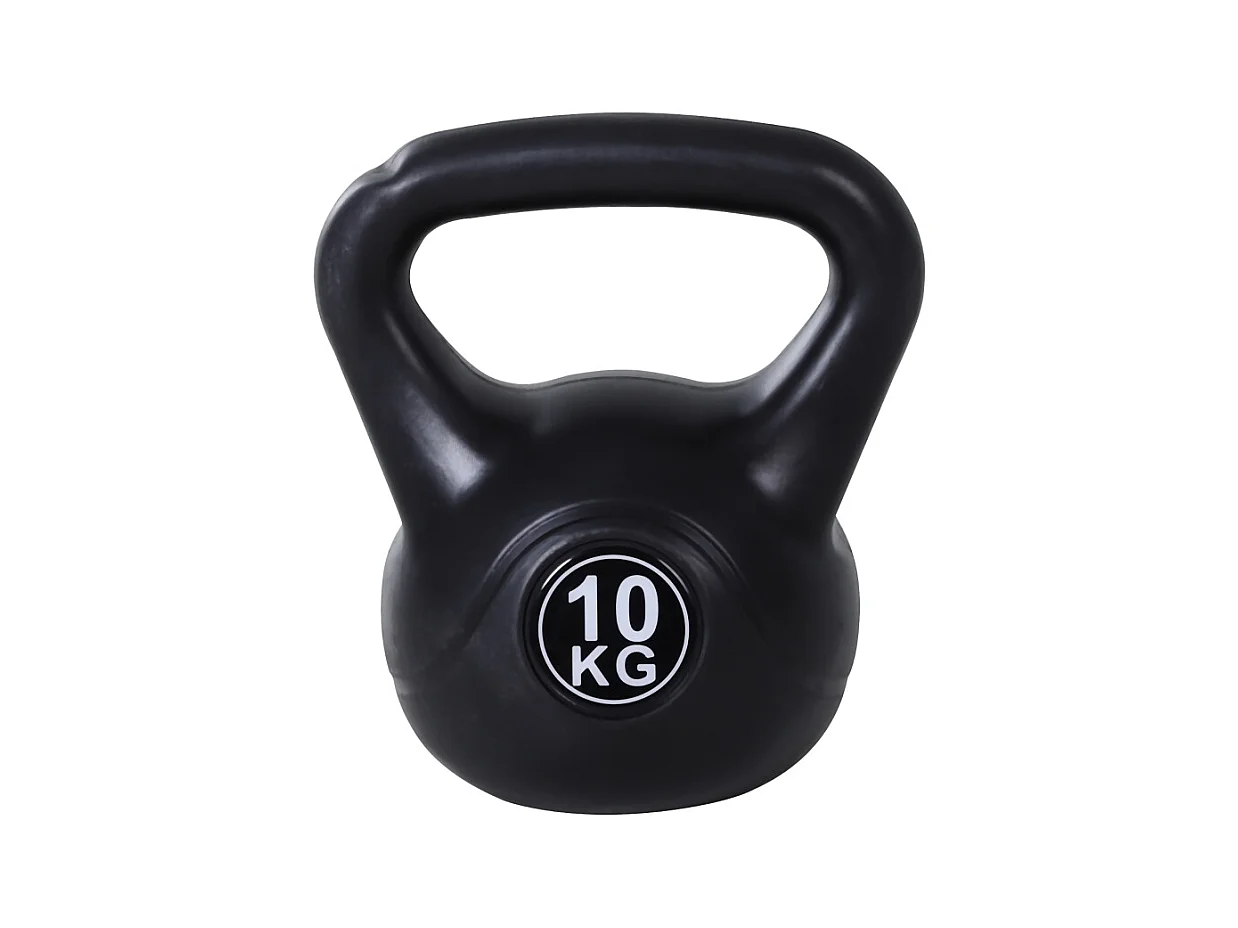 Mancuerna rusa de plástico de 10 kg rellena de arena, color negro, para entrenamiento de cuerpo completo (25 x 19 x 28 cm)