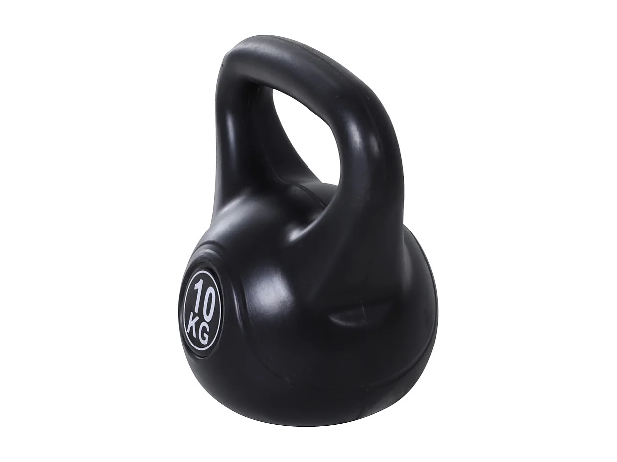 Haltère kettlebell en plastique remplie de sable, 10 kg, noir, pour entraînement complet (25x19x28cm)