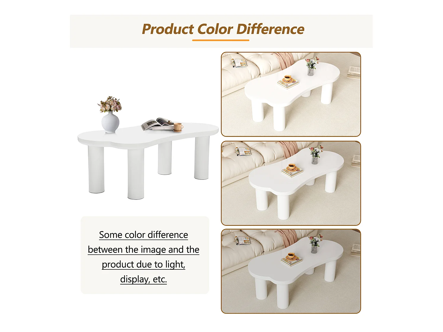 Tavolino da caffè a forma di osso irregolare, design moderno, MDF e PVC, bianco (113x58x40,5 cm)