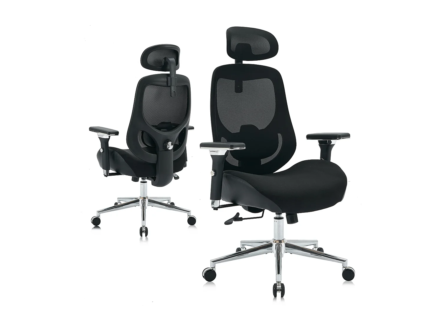 Fauteuil de bureau ergonomique avec accoudoirs 4D, support lombaire et tête, mesh respirant, noir (59.94x74.93x133cm)