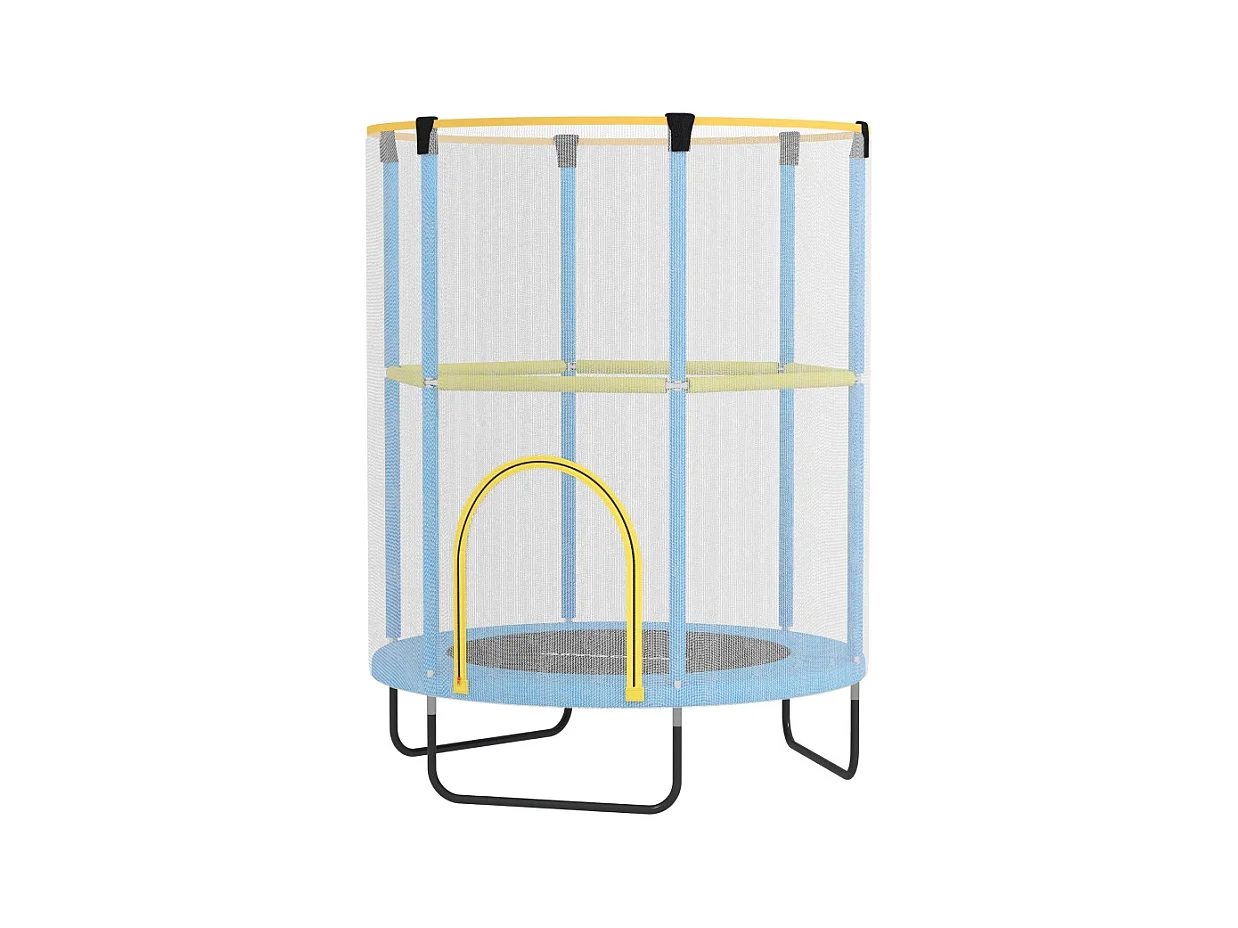 Cama elástica infantil con red de seguridad, patas antideslizantes, entrada con cremallera, plástico, azul (140x140x190cm)