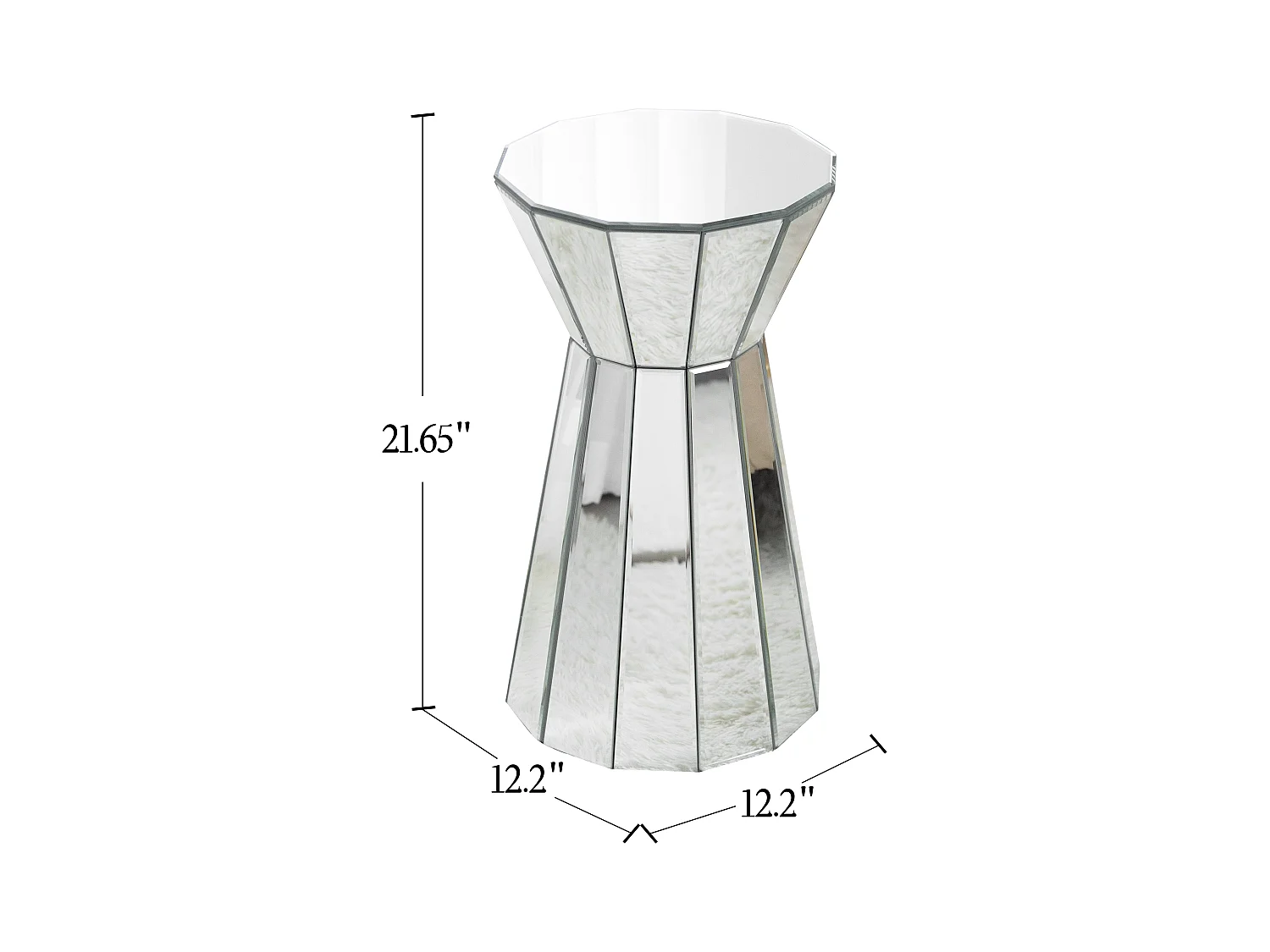 Table d'appoint moderne en verre et MDF, design élégant avec finition miroir, argenté (30x30x55.5cm)