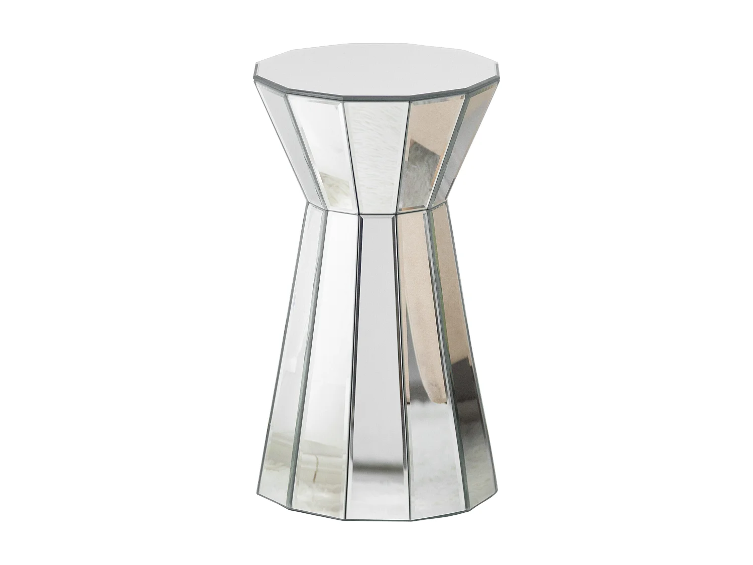 Table d'appoint moderne en verre et MDF, design élégant avec finition miroir, argenté (30x30x55.5cm)