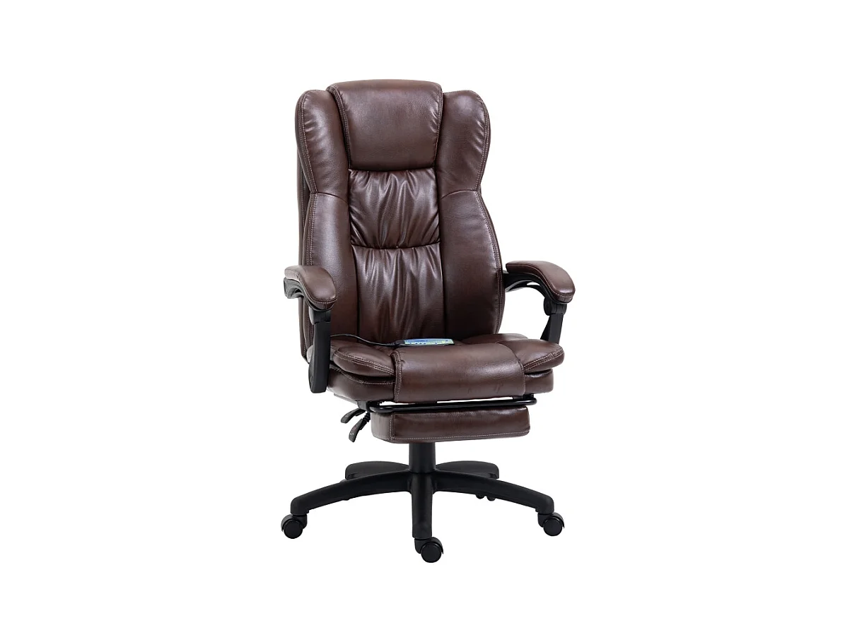 Fauteuil de bureau ergonomique avec repose-pieds, massage, réglable, similicuir, marron (68.5x68.5x113-121cm)