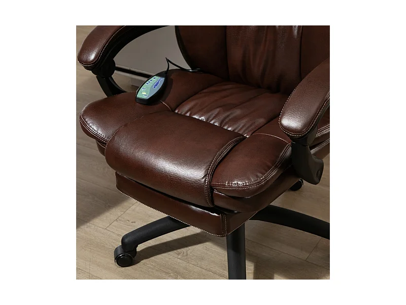 Fauteuil de bureau ergonomique avec repose-pieds, massage, réglable, similicuir, marron (68.5x68.5x113-121cm)
