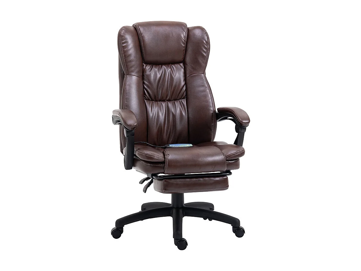 Fauteuil de bureau ergonomique avec repose-pieds, massage, réglable, similicuir, marron (68.5x68.5x113-121cm)