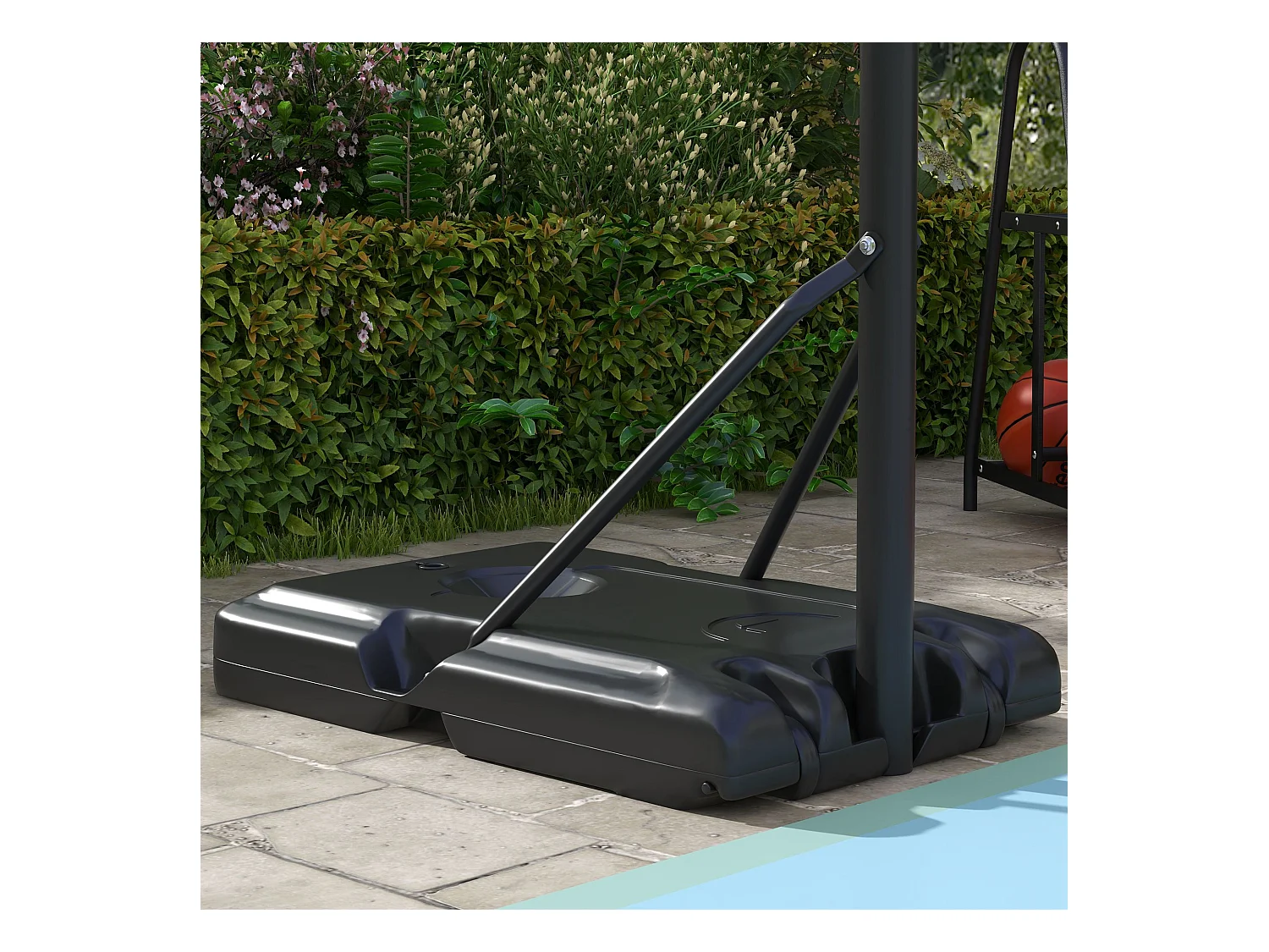 Panier de basket réglable en hauteur avec support, acier, noir, roues incluses (71x74x264 cm)