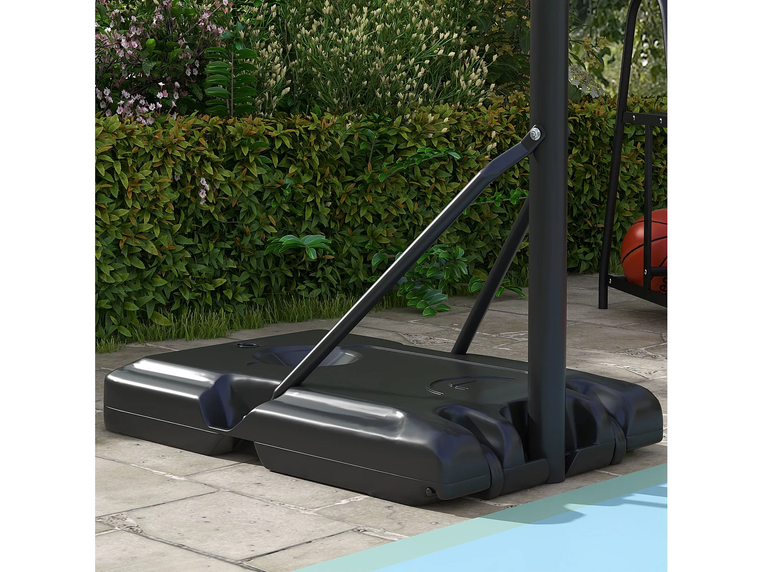 Panier de basket réglable en hauteur avec support, acier, noir, roues incluses (71x74x264 cm)