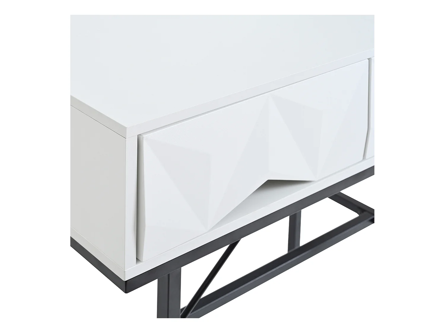 Console murale moderne à tiroirs géométriques, design 3D, MDF, blanc et noir (80x40x80cm)