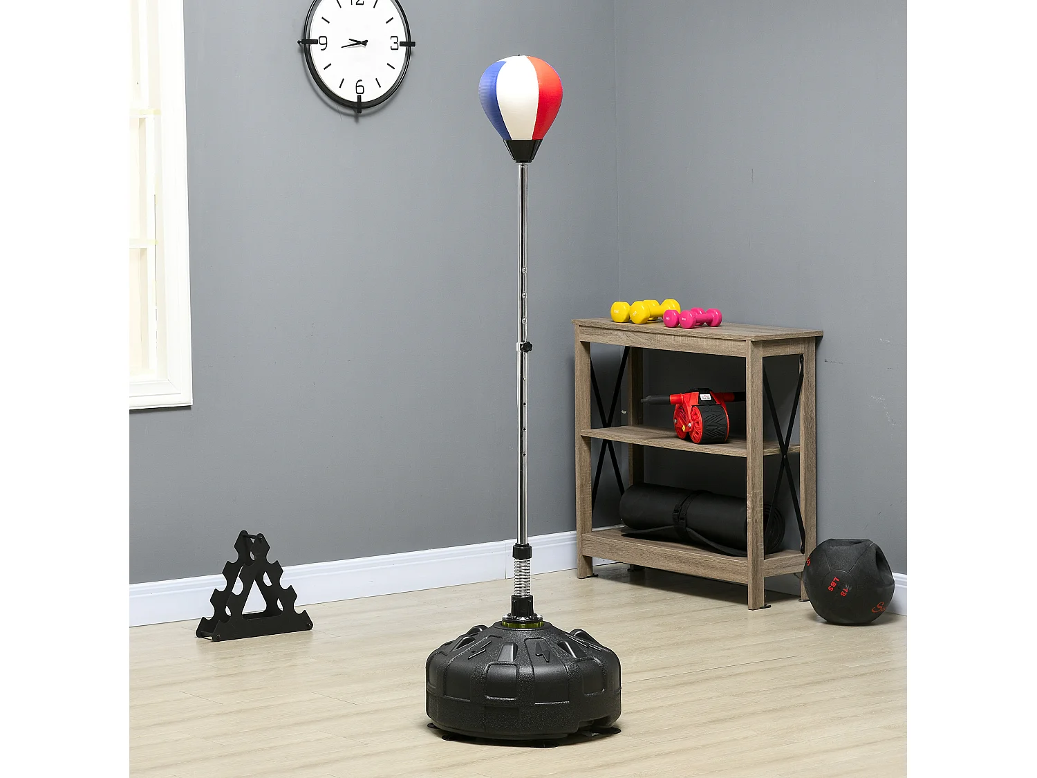 Sac de frappe sur pied, réglable en hauteur de 147 à 165 cm, cuir, noir (48x48x147-165 cm)