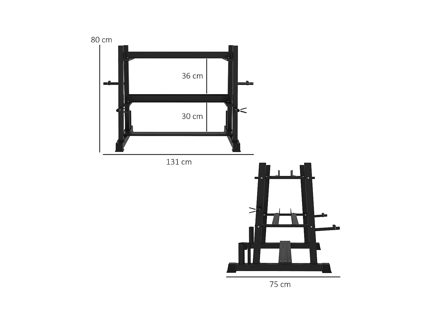 Support pour haltères à 3 niveaux, capacité 200 kg, acier, noir (131x75x80 cm)