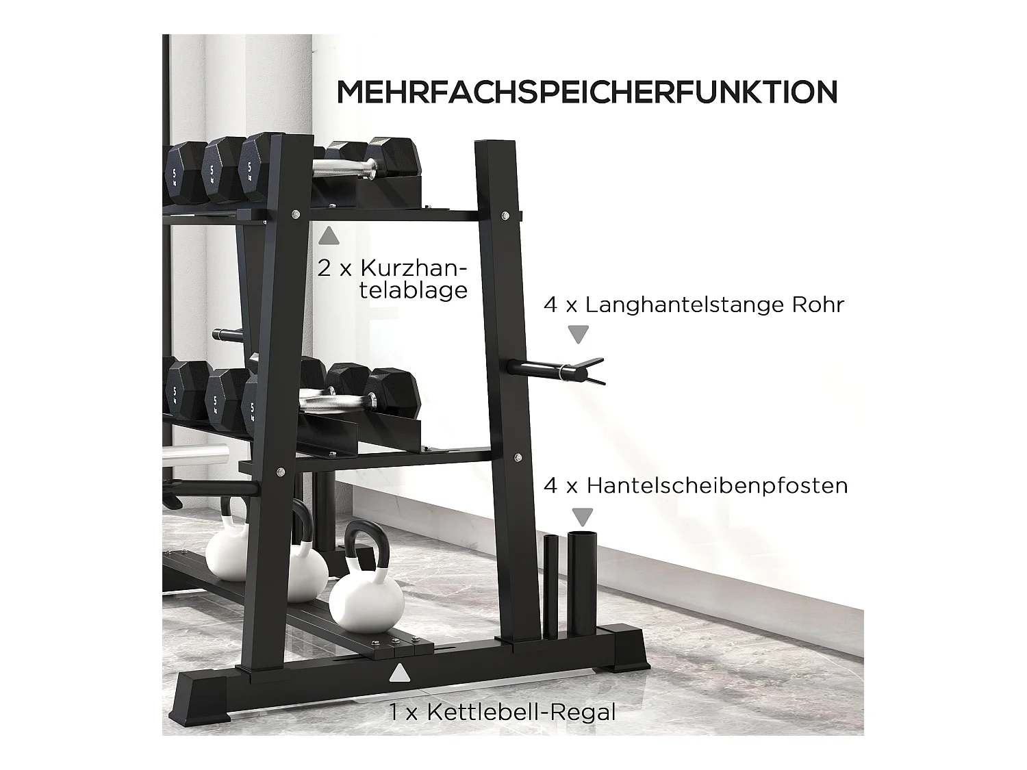 Support pour haltères à 3 niveaux, capacité 200 kg, acier, noir (131x75x80 cm)