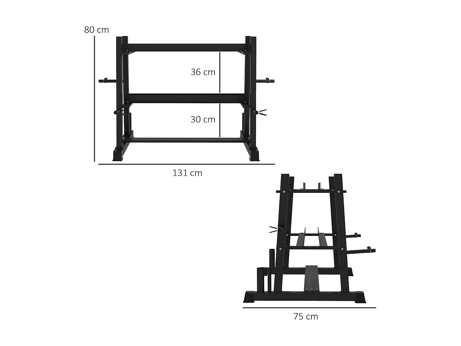 Support pour haltères à 3 niveaux, capacité 200 kg, acier, noir (131x75x80 cm)