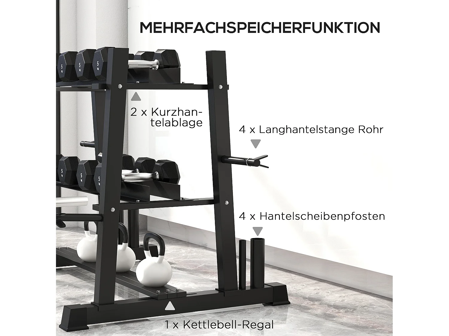 Support pour haltères à 3 niveaux, capacité 200 kg, acier, noir (131x75x80 cm)